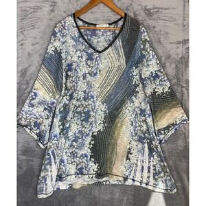 Cactus Womens Large Tunic Knit Top Floral Rhinestone Artsy Art To Wear EUC